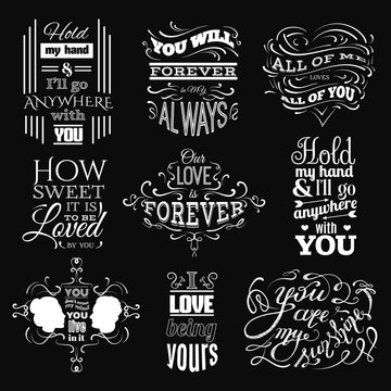 Collection of  quote typographical backgrounds. Illustration of female and male profile, unique lettering . Vector template for cards posters and banners.