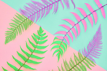 Pink Fern Fashion. Tropical Leaf. Floral Leaves Concept. Vivid Design. Art Gallery. Creative Coral Trendy Color. Minimal Style. Summer fashionable Mood