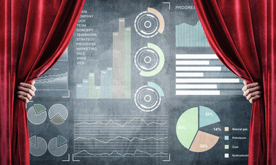 Business success strategy concept presented by infographs on concrete wall