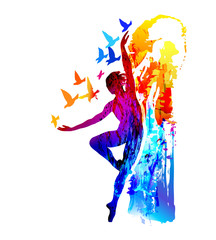 Ballet dancer, aerobics, gymnastics . Colorful vector illustration  - 247347409