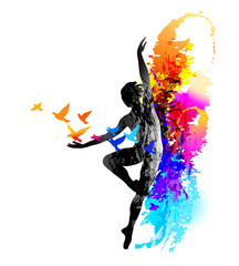 Ballet dancer, aerobics, gymnastics . Colorful vector illustration  - obrazy, fototapety, plakaty