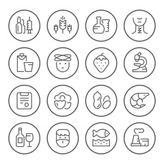 Fototapeta premium Set round line icons of allergy