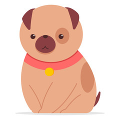 Cute dog wearing a collar. Vector cartoon funny puppy character isolated on white background.