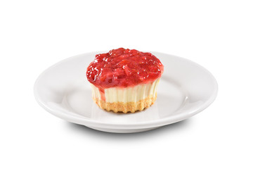 Berry fruits individual cheesecake isolated on white background