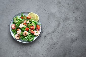 Avocado Shrimp Salad with Arugula and Tomatoes