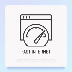 Fast internet thin line icon: speedometer on website. Modern vector illustration.