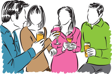 friends together and drinks illustration