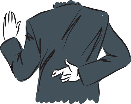 businessman swearing and crossing fingers concept illustration