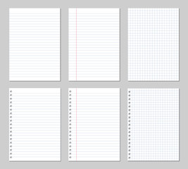 Realistic illustration of a set of paper sheets, square and lined with binder holes, Vector
