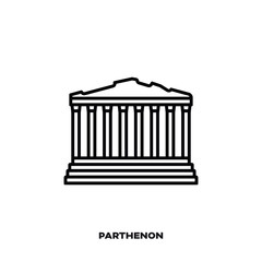 Parthenon temple at Athens, Greece, vector line icon.