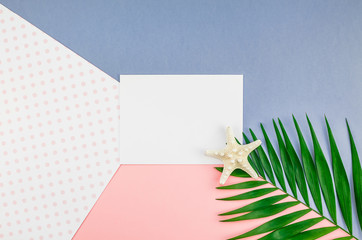 Palm leaves blank paper postcard mockup