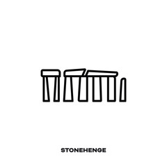Stonehenge prehistoric monument at Wiltshire, England, vector line icon.