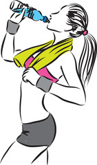 fitness woman with a bottle of water illustration