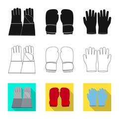 Vector illustration of glove and winter symbol. Set of glove and equipment stock symbol for web.