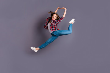 Full length body size view portrait of her she nice attractive cool shine look sporty lovely...