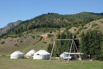 Nomad yurts in the mountains of Kyrgyzstan.