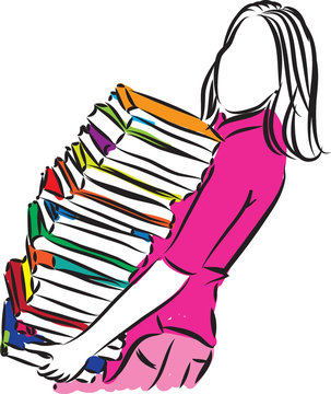 woman carrying books illustration