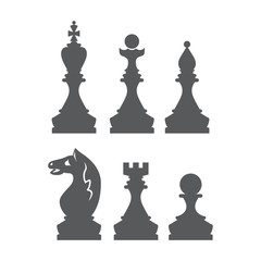 Chess figures king, queen, bishop, knight, rook, pawn. Set of two vector icons. Flat design. Monochrome