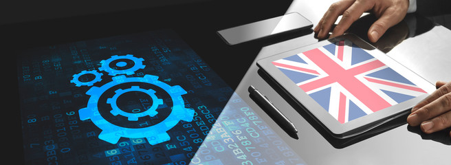 Businessman working in the office with screen tech