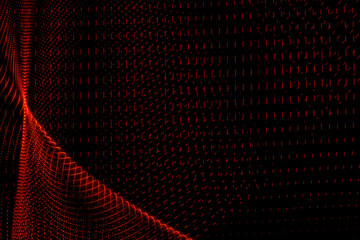 Abstract curved shapes of red color on black background.