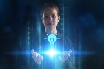 The concept of business, technology, the Internet and the network. A young entrepreneur working on...