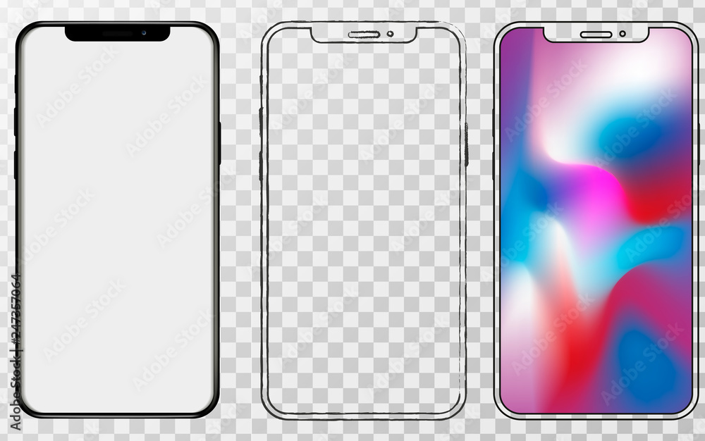 Poster outline line drawing modern smartphone. elegant thin stroke line style design.