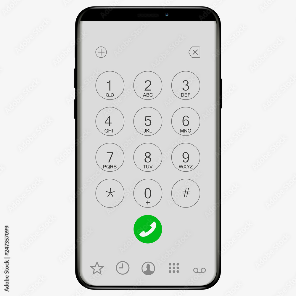 Poster Keypad with numbers and letters for phone. ios User interface keypad for smartphone. Keyboard template in touchscreen device. Vector illustration EPS 10.