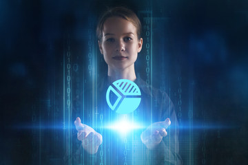 The concept of business, technology, the Internet and the network. A young entrepreneur working on...