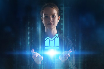 The concept of business, technology, the Internet and the network. A young entrepreneur working on...