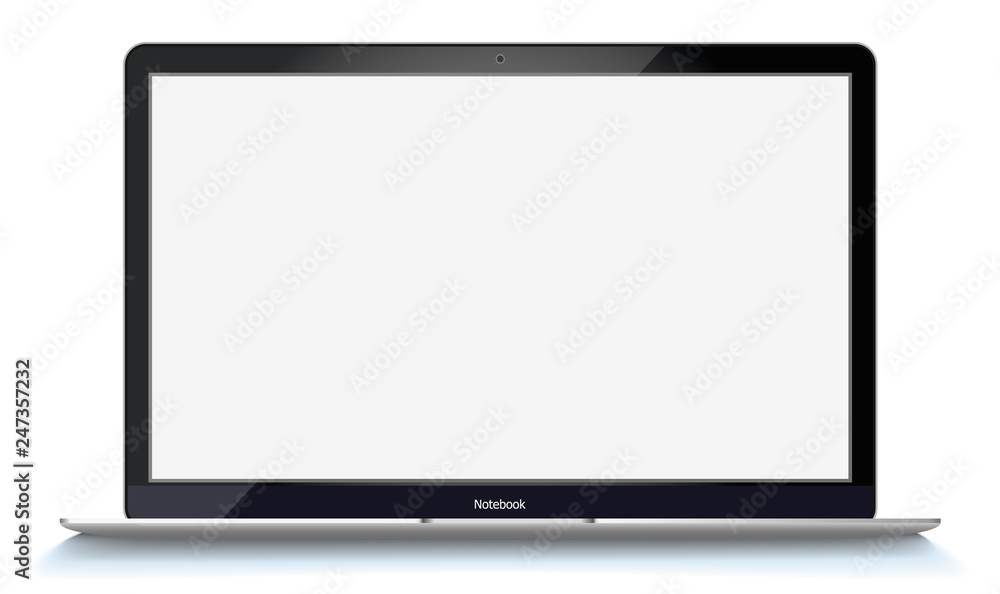 Poster mockup with blank screen - front view.Open laptop with blank screen isolated on transparent background