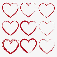 Set of nine hand drawn heart. Handdrawn rough marker hearts isolated on white background. Vector illustration for your graphic design