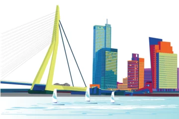 Photo sur Aluminium Rotterdam Série de vues modernes sur la ville avec des gratte-ciel et des centres commerciaux. Ensemble de modèles d& 39 identité d& 39 entreprise, style d& 39 entreprise.