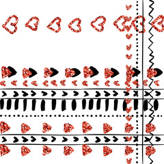 Tribal etnic pattern with red glitter. African hand drawn striped