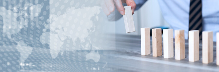 Concept of business progress with wood blocks. panoramic banner