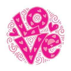 Love Hand lettering Handmade calligraphy on circle background.