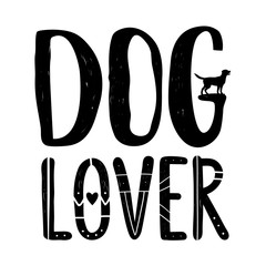 Vector illustration with retriever silhouette and lettering words - Dog Lover. Trendy black and white print design