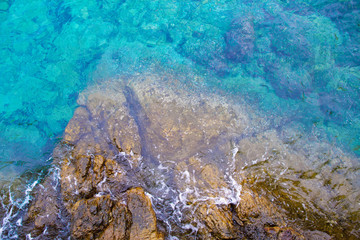 Beach summer blue sea wave seaside beautiful ocean with stone 