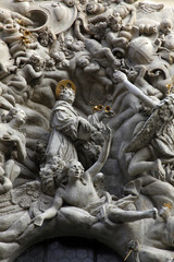 Fototapeta na wymiar Saint Anthony of Padua, Facade of St. Jacob church, Old Town, Prague