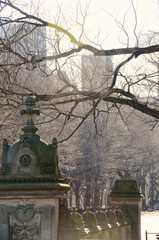 Fototapeta premium The ornately carved and decorated piers, balustrades and ramps leads people from the city proper to the inner sanctum of Central Park's grand Bethesda Terrace.
