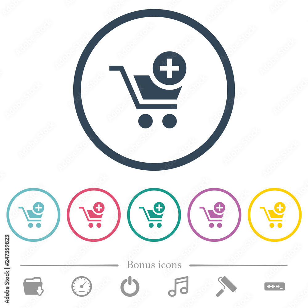 Poster add item to cart flat color icons in round outlines