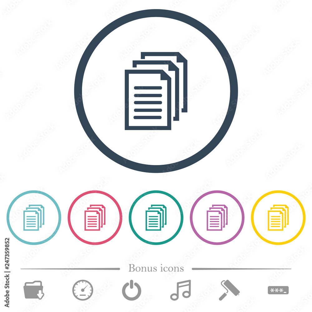 Poster multiple documents flat color icons in round outlines