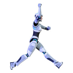 3D Rendering Female Robot on White