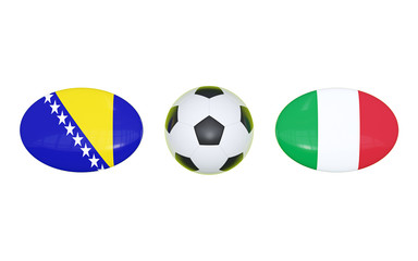 European Football Championship 2020. Schedule for football matches Bosnia - Italy. Flags of countries and soccer ball. 3D illustration.