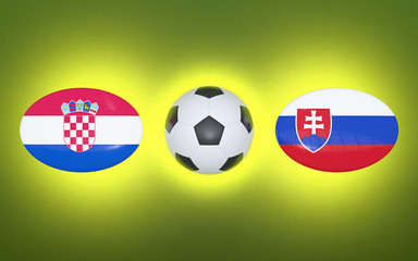 European Football Championship 2020. Schedule for football matches Croatia - Slovakia. Flags of countries and soccer ball. 3D illustration.