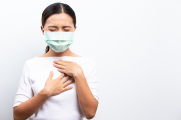Asian women wear protective masks isolated over white background
