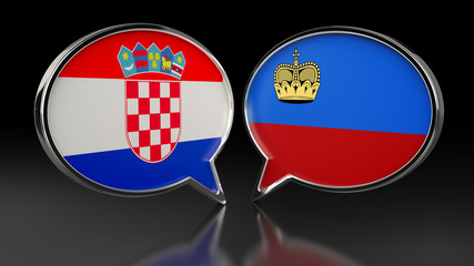 Croatia and Liechtenstein flags with Speech Bubbles. 3D illustration