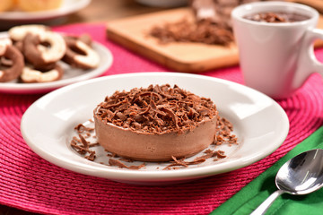Individual chocolate pie on decorated scene