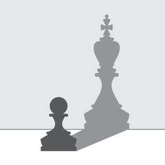 Pawn with king shadow. Set of two vector icons. Flat design. Monochrome