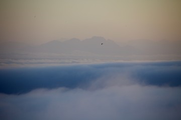 Above the clouds in the mountains