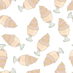 tasty delicious vanilla ice cream seamless pattern with hand drawn sweet in vase